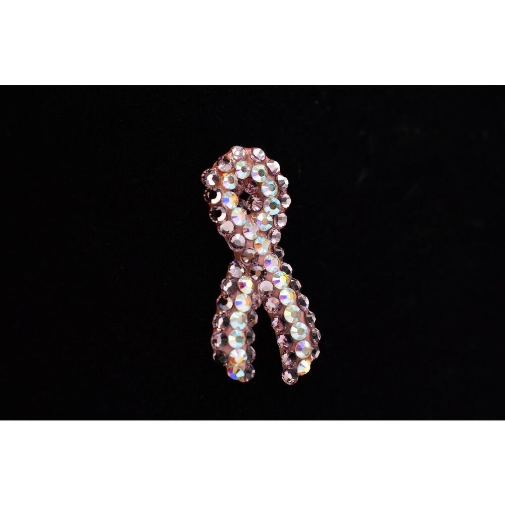 Bellini By Formart Vintage Pin Brooch Sparkling Aurora Borealis Pink Ribbon Bin5